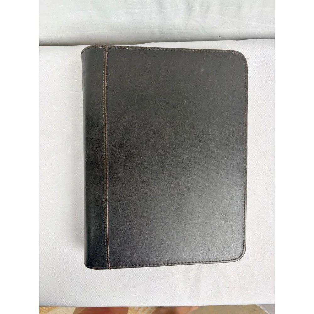 Dark Brown Leather Zipper Portfolio 3Ring Half Letter Binder Padfolio Organizer
